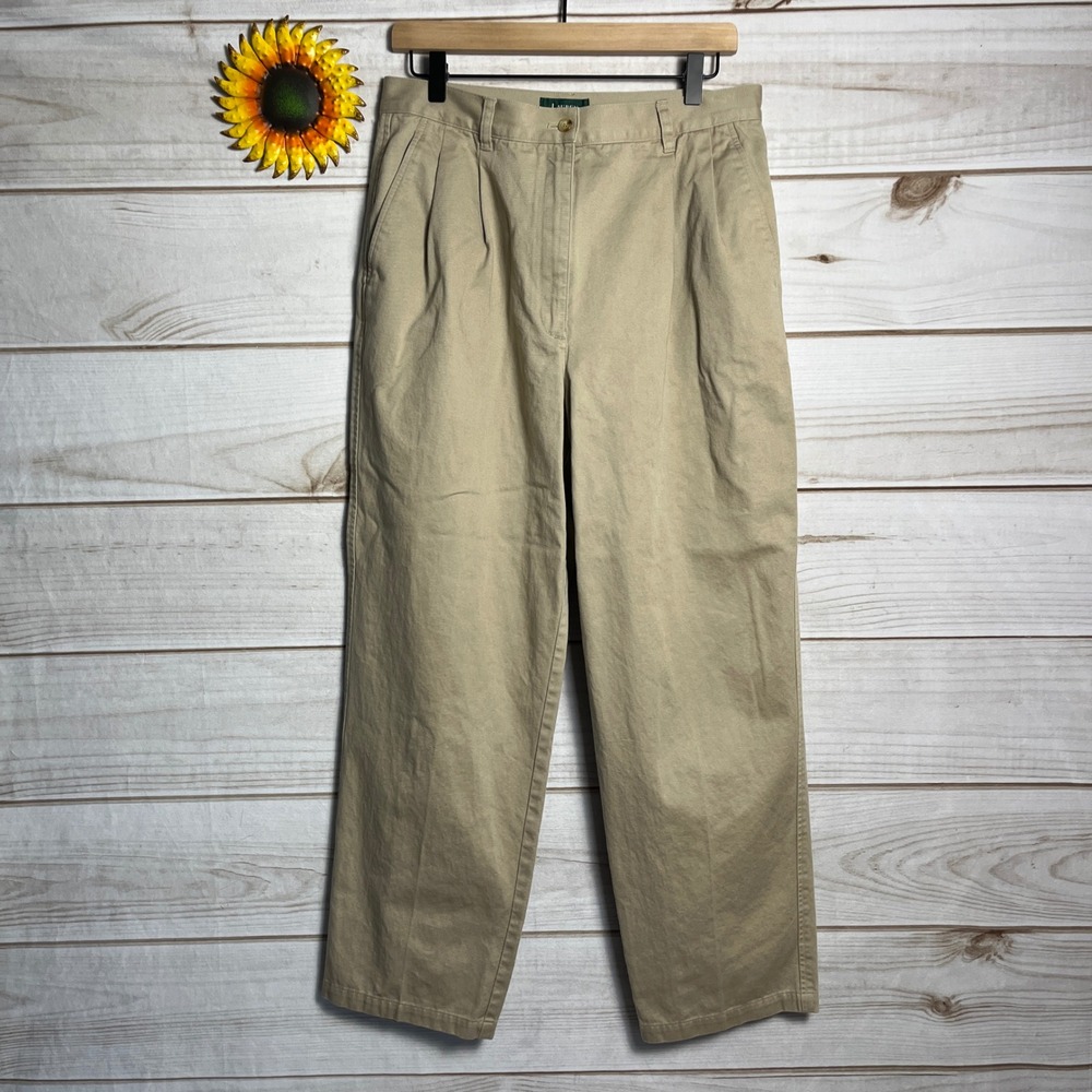 Lauren Ralph Lauren Size 12 Khaki Pleated Chino Pants